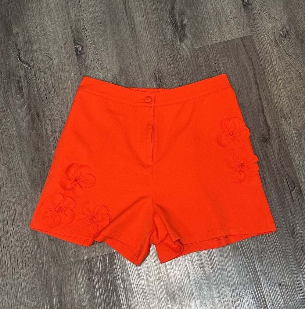 Steps New York Orange Floral Applique Shorts Size L